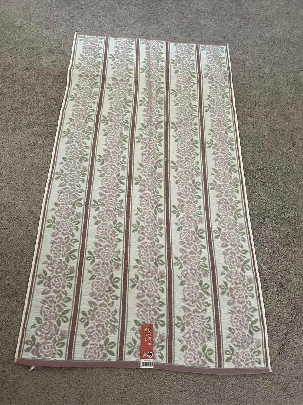 Floral Stripe Bath Towel in Pink and Green